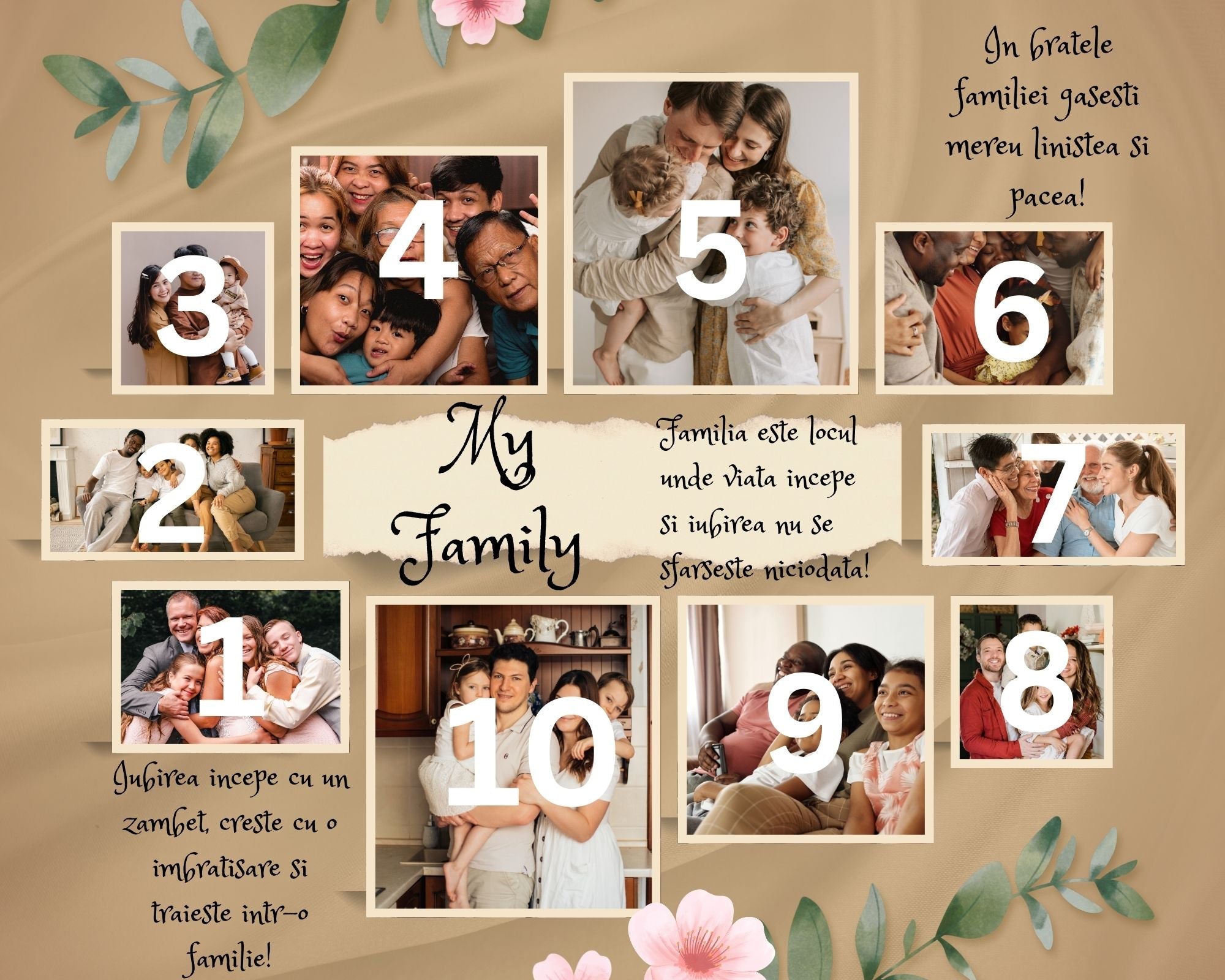 Colaj fotografii familie cu citate, tablou canvas pentru perete